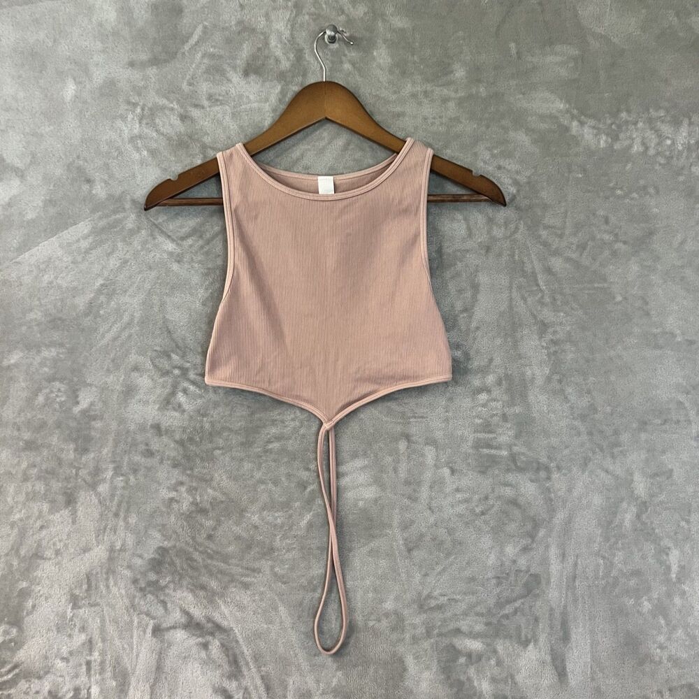 A by Avocado Women’s Ribbed Crop Tank Top Pink S/M Wrap Waist Strap Sleeveless - Picture 3 of 8